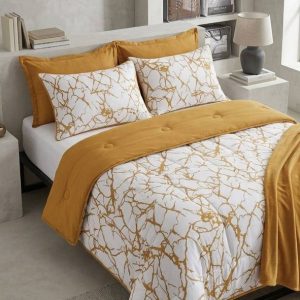 plain/reversible duvet set – gold & white 6 × 6 (duvet + bedsheet + 4 pillowcases)