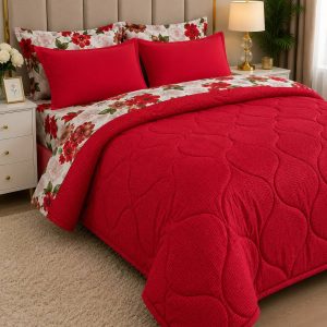 6by6 reversble/plain duvet set(pattern red & red)