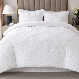 3d embossed plush/polish duvet set (white)
